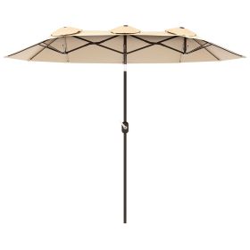 Double-sided Patio Umbrella 9.5' Outdoor Market Umbrella with Push Button Tilt & Crank, 3 Air Vents & 12 Ribs, for Garden, Deck, Pool, Brown