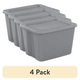 (4 pack) Large Storage Bin, 18 Gallon Plastic Storage Container with Snap-On Lid, Gray