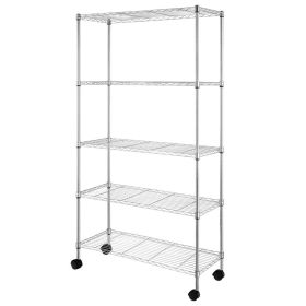Commercial 5 Tier Storage Rack, Adjustable Rolling Metal Garage Shelving Chrome, 35''W x 14''D x 65''H, Capacity for 440lbs