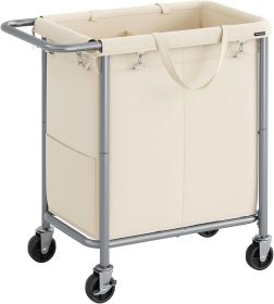 Laundry Basket with Wheels, 2-Section Rolling Laundry Hamper, 37 Gallons (140 L), Removable Liner, Steel Frame with Handle, 27.2 x 15.4 x 31.9 In