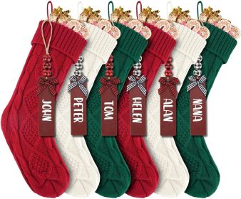 6PACK 18Inch Cable Knitted Christmas Stockings, Personalized Hanging Stockings for Holiday Party, Christmas Tree, and Family Home Decor in Red, W