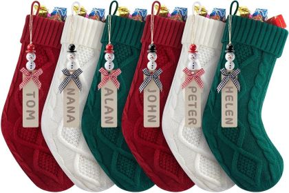Personalized Christmas Stockings - 18 Inches Hanging Stockings with DIY Snowman Name Tags, 6 Pack Large Size Knitted Stockings for Mantels