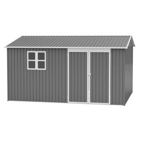 12x10 FT Outdoor Storage Shed Metal, Large Garden Tool Sheds Outdoor with Lockable Doors, Waterproof Steel Utility Storage Building