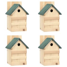 Birdhouse Set of 4 Natural wood, Green Firwood Small Ornaments
