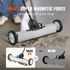 50Lbs Rolling Magnetic Sweeper with Wheels, Push-Type Magnetic Pick Up Sweeper, 24-inch Large Magnet Pickup Lawn Sweeper with Telescoping Handle