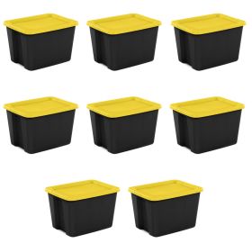 Large Storage Bin, 18 Gallon Plastic Storage Container with Snap-On Lid, Black and Yellow, 8 Count