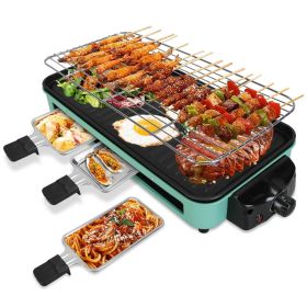 2000W Electric Indoor Grill 2 in 1 Electric BBQ Gill with Grill Net Removable Plate 5 Temperature Control 3 Small Trays Dishwasher Safe