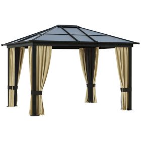 10' x 12' Hardtop Gazebo Canopy with Polycarbonate Roof, Aluminum Frame, Permanent Pavilion Outdoor Gazebo with Netting and Curtains for Patio, G