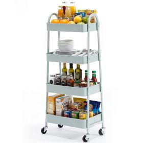 3/4-layer practical mobile trolley, metal movable storage rack, with lockable casters (Color: Green, size: 4-layer)