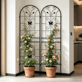 2 Pack Metal Garden Trellis 71" x 19.7" Rustproof Trellis for Climbing Plants Outdoor Flower Support Black (Color: BLACK)